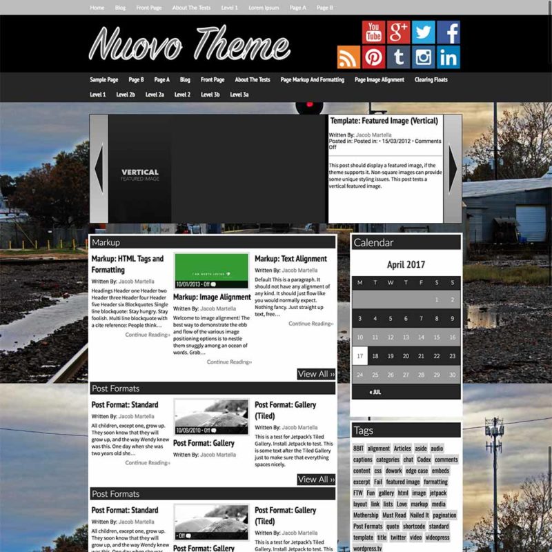 Homepage Template for the Nuovo WordPress template