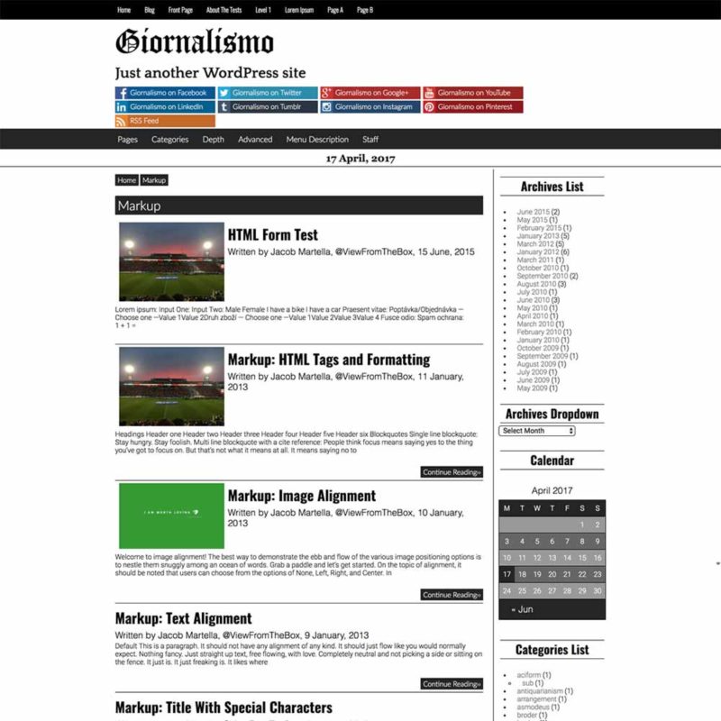 Archive Template for the Giornalismo WordPress theme