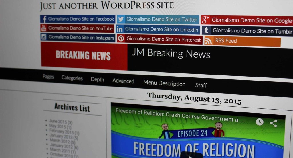 JM Breaking News banner on a website running the Giornalismo theme