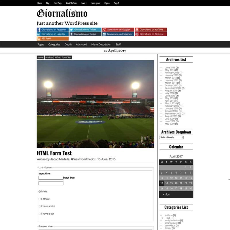 Single Post Template for the Giornalismo WordPress theme