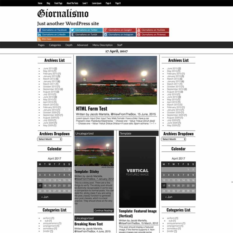Two Sidebar Homepage Template for the Giornalismo WordPress theme