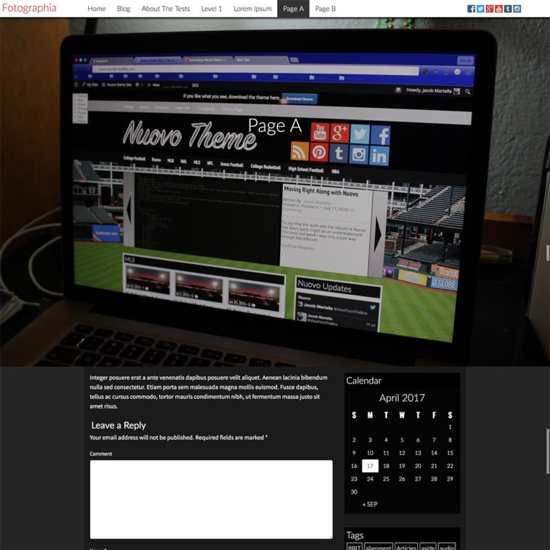Page Template for the Fotographia WordPress theme