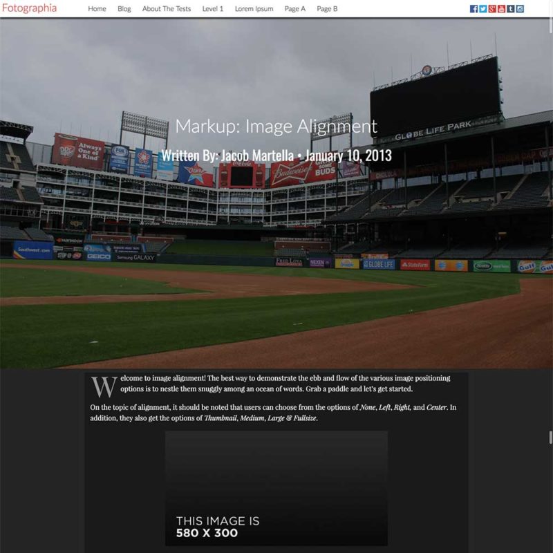 Single Post Template for the Fotographia WordPress theme