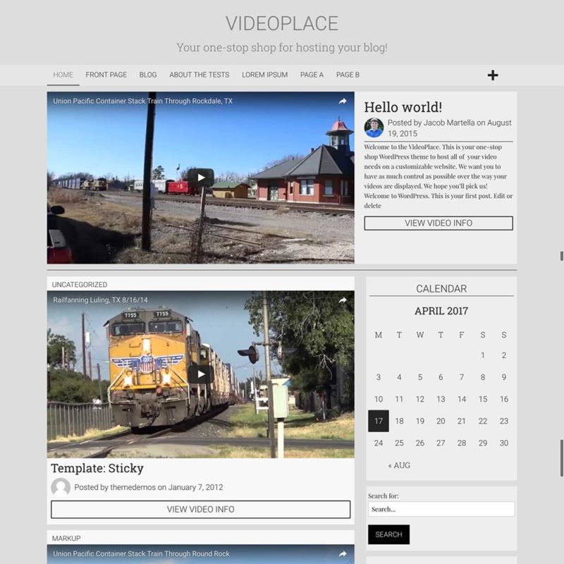Homepage Template for the VideoPlace WordPress theme