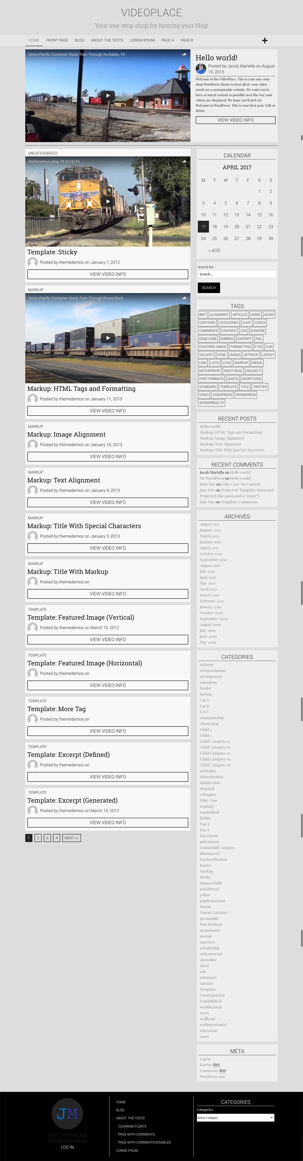 Homepage Template for the VideoPlace WordPress theme