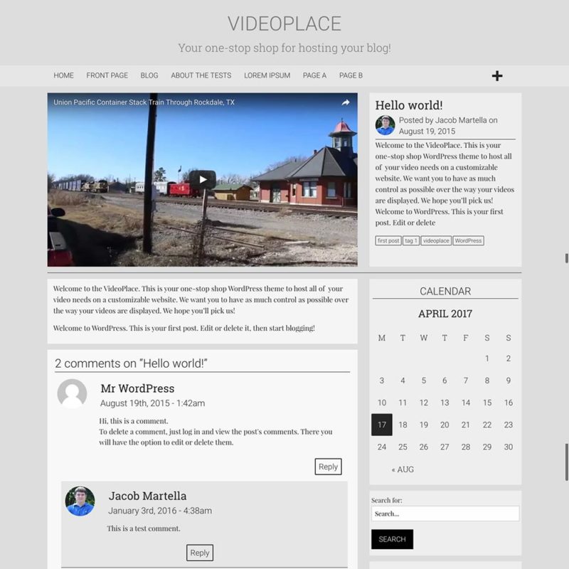 Single Post Template for the VideoPlace WordPress theme