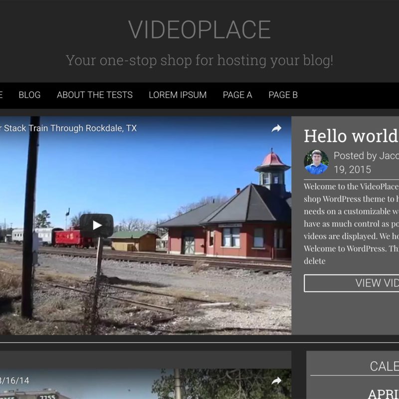 Homepage of the VideoPlace WordPress theme