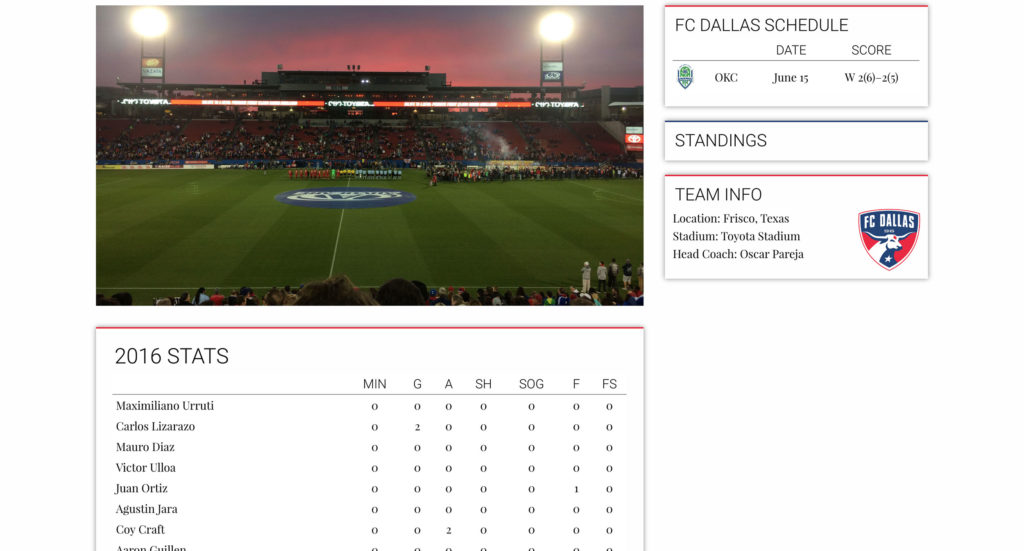 Team page for Sports Bench