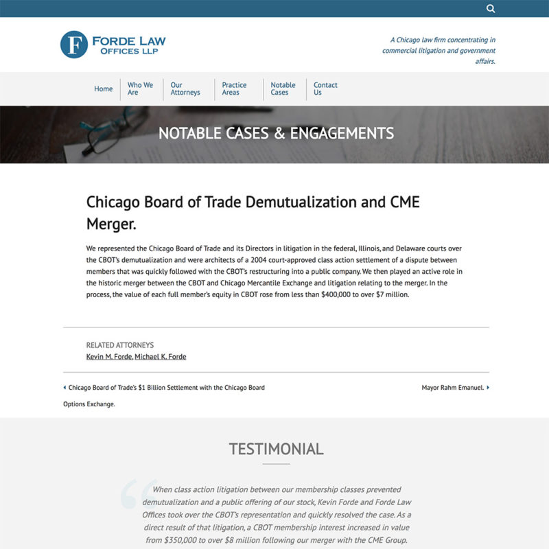 Single case template for the Forde Law Offices website