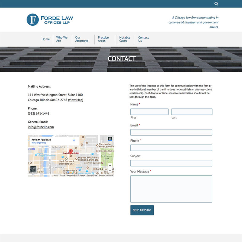 Contact page for the Forde Law Offices website