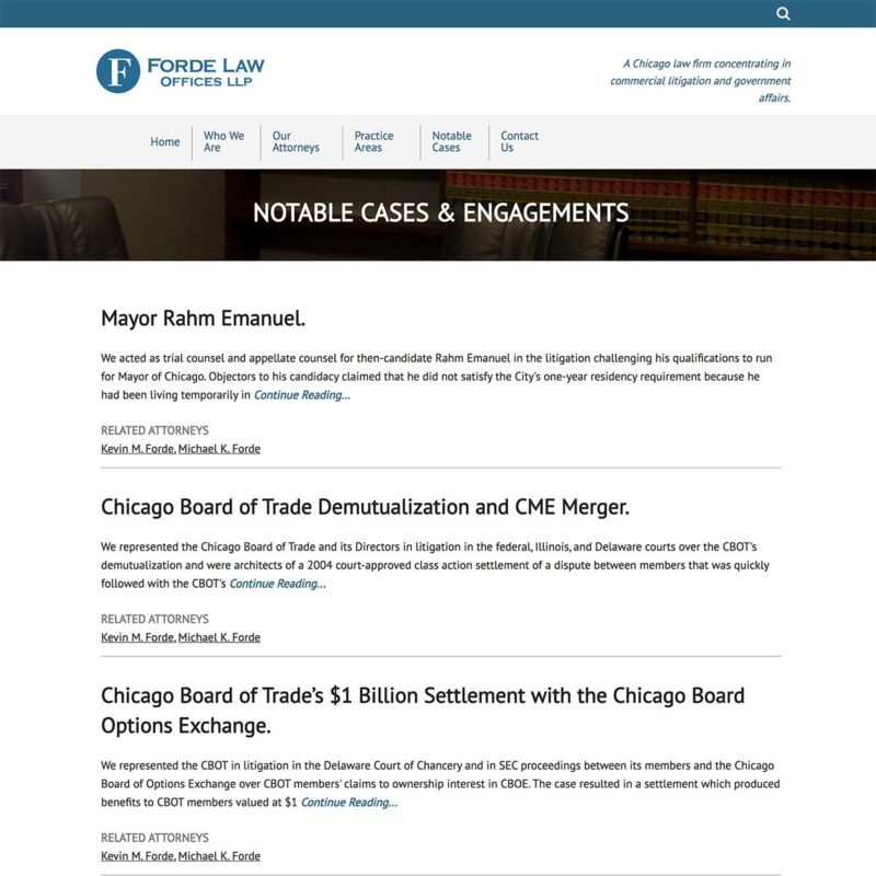 Notable cases page for the Forde Law Offices website