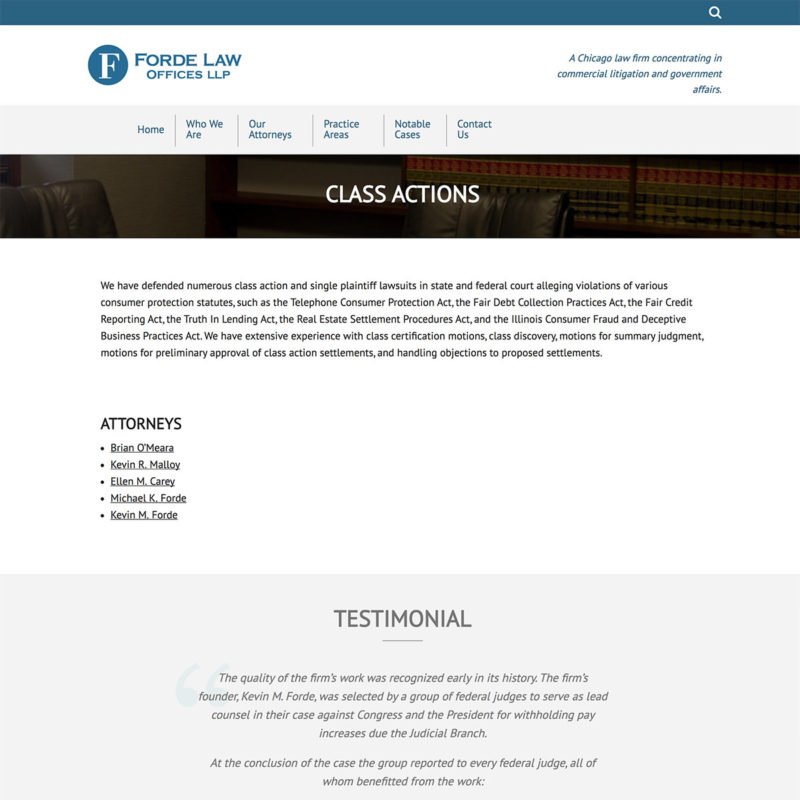 Single practice area page for the Forde Law Offices website