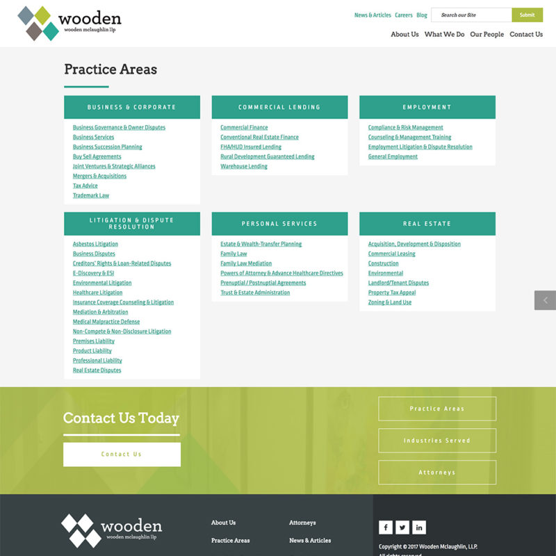 Practice Area page for the Wooden Lawyers website