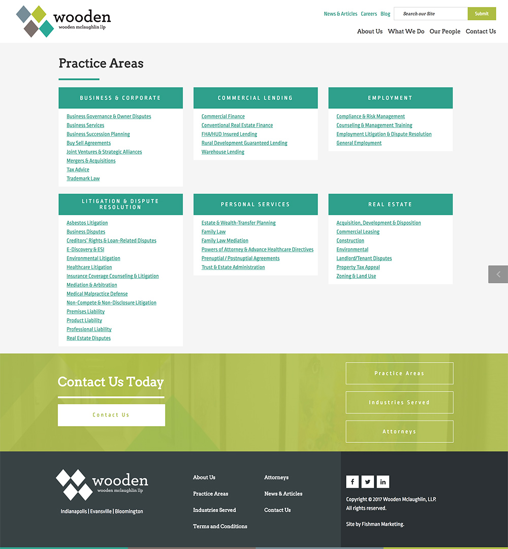 Practice Area page for the Wooden Lawyers website