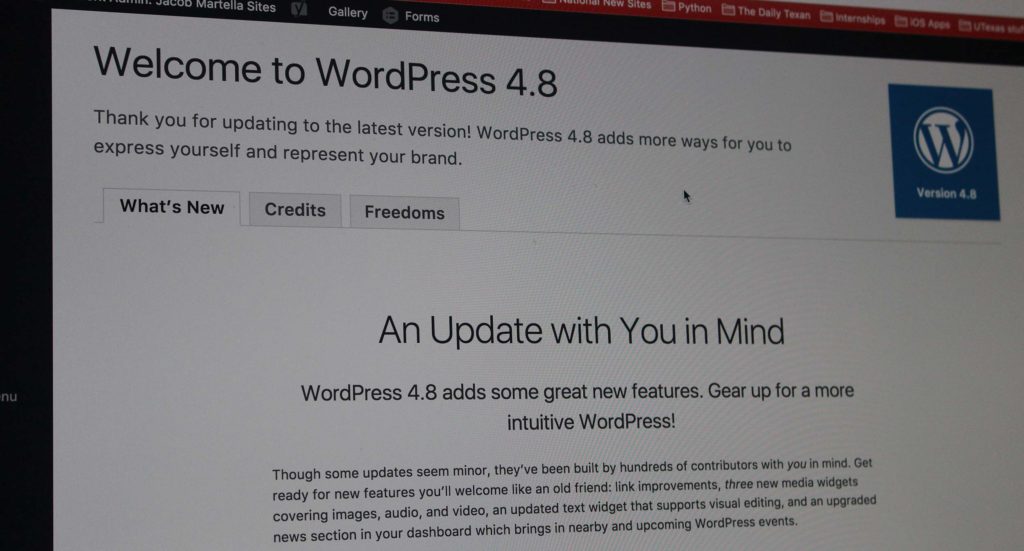 Screenshot of the WordPress 4.8 landing page