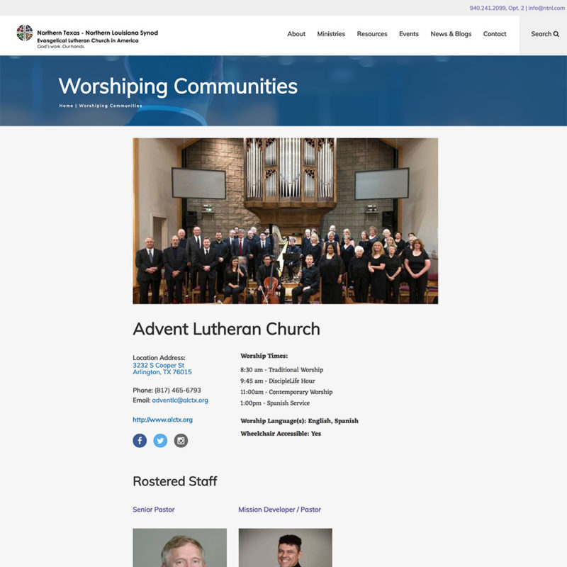 Single entity template for the Northern Texas-Northern Louisiana Synod website