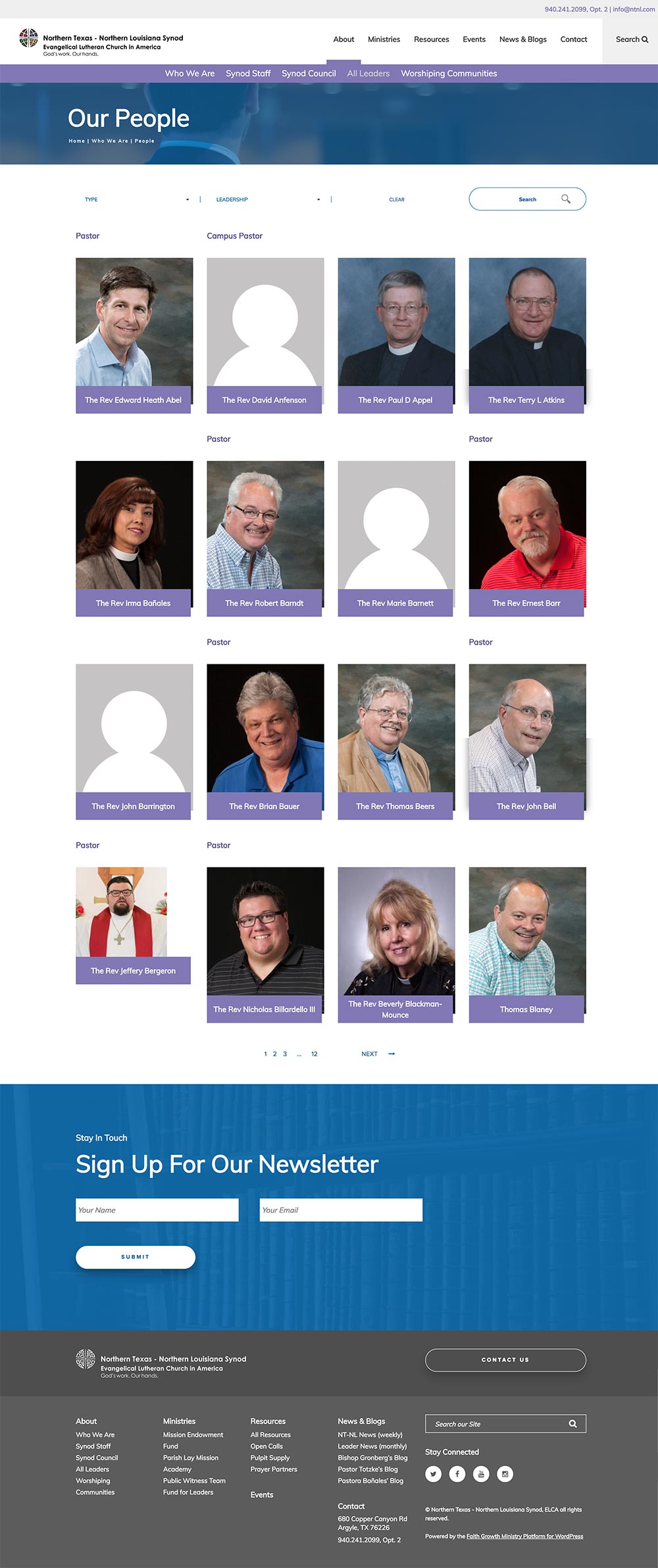 People page for the Northern Texas-Northern Louisiana Synod website