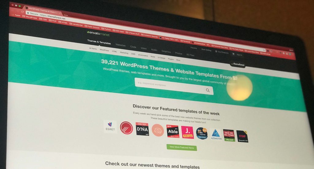 A screenshot of the homepage for ThemeForest