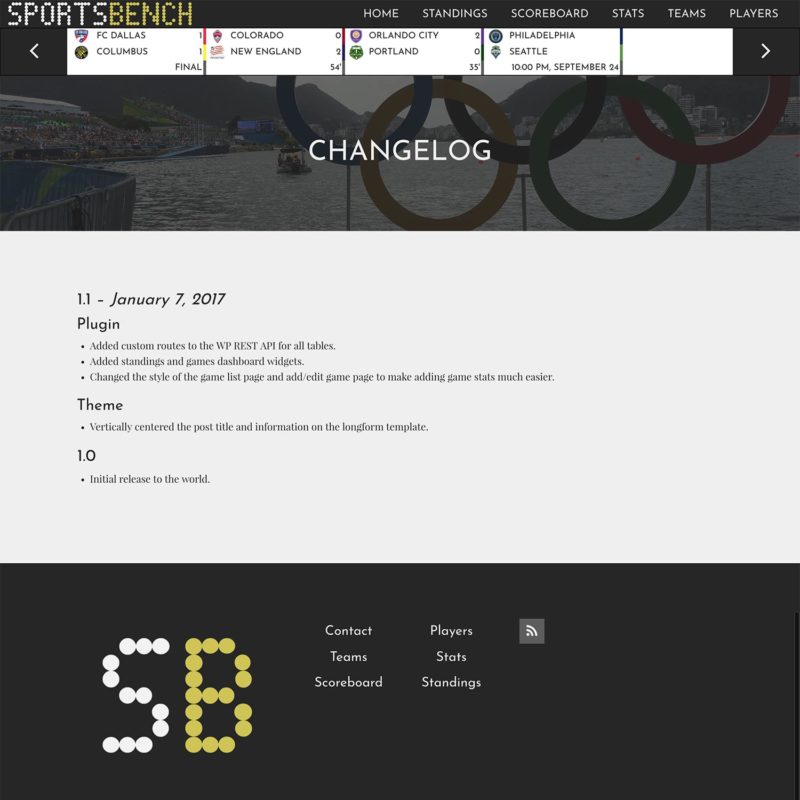 Sports Bench page template