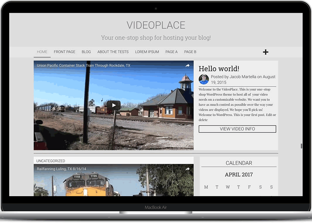 VideoPlace homepage on a laptop screen