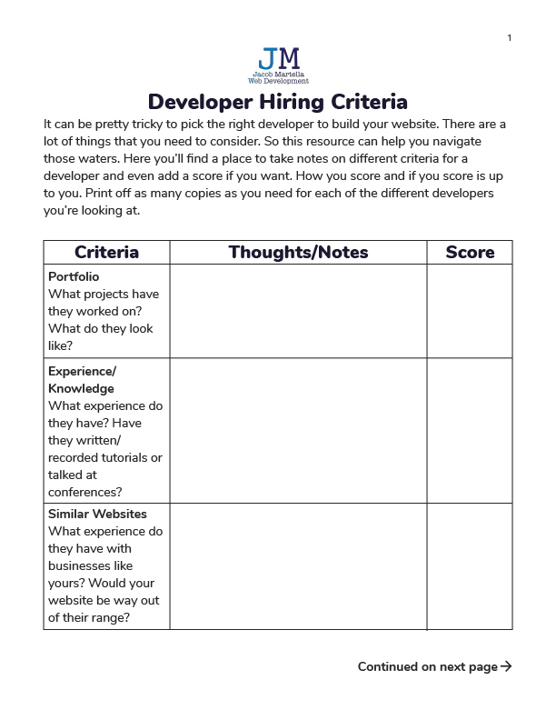 Developer Hiring Criteria