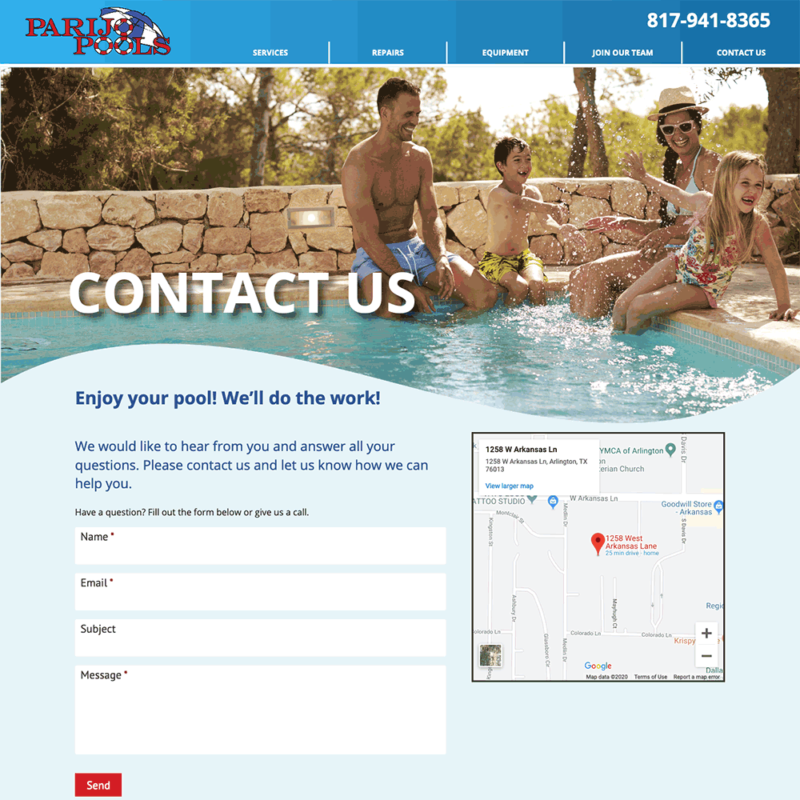 Contact page for Parijo Pools