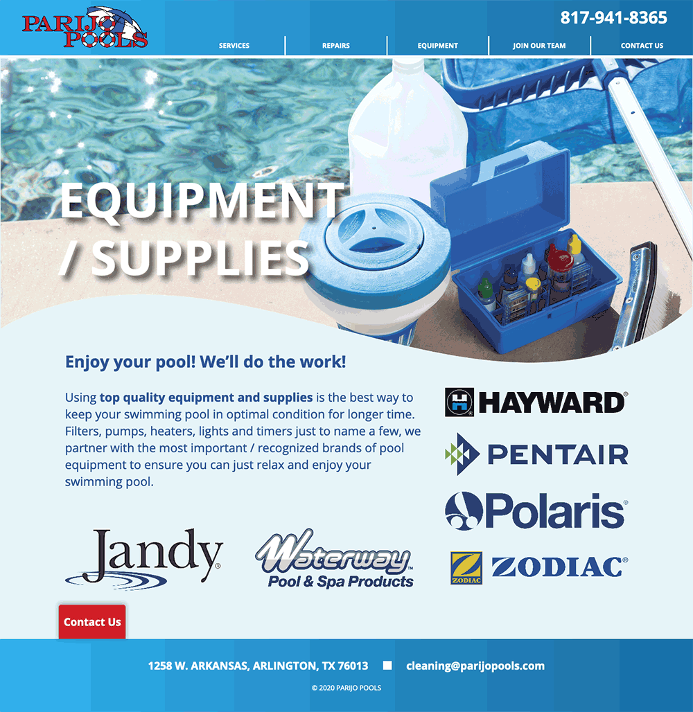 Equipment page for Parijo Pools