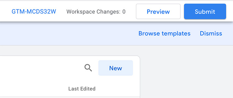 Top right part of the Google Tag Manager screen that has buttons to preview changes or submit changes.
