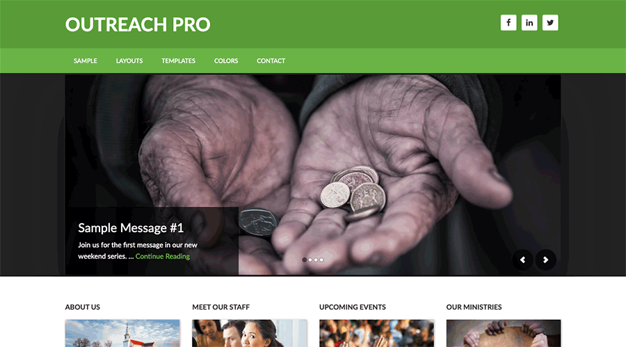 Screenshot of the Outreach Pro WordPress theme homepage