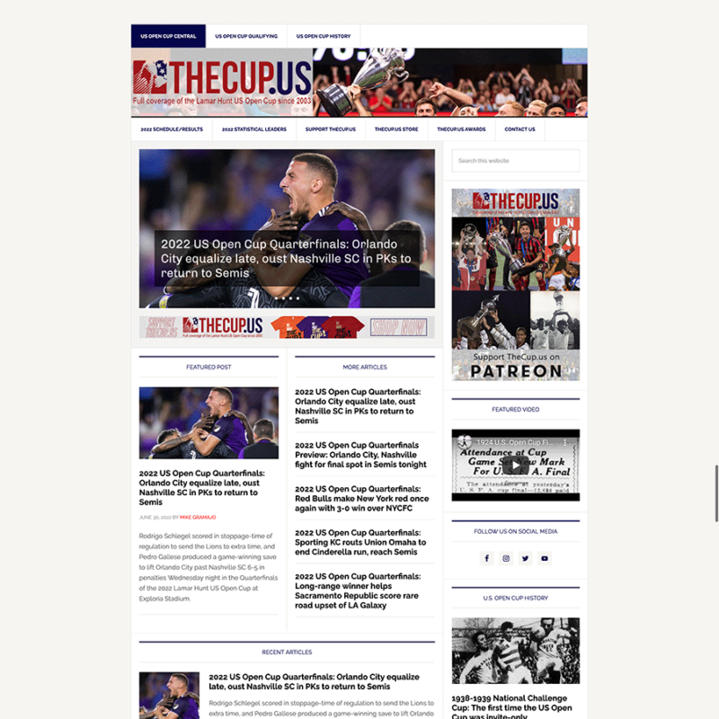 Screenshot of the homepage for TheCup.US website