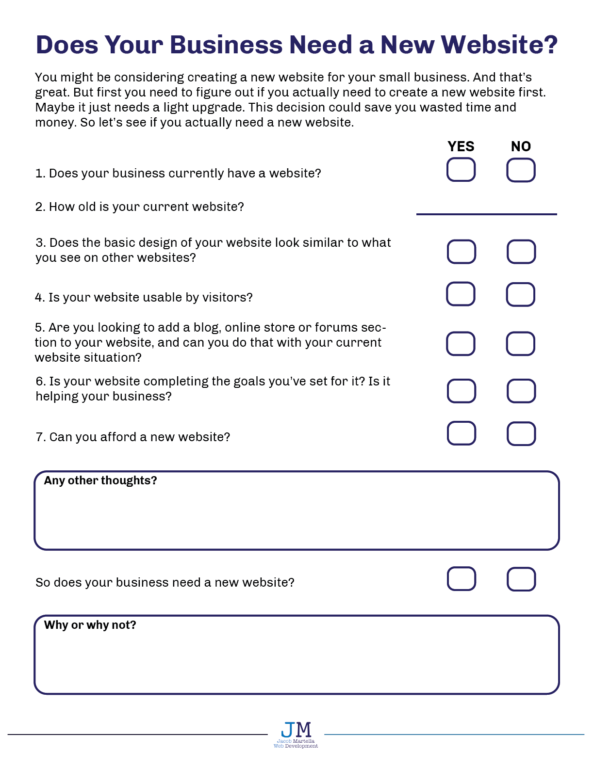 “Does your business need a new website?” Worksheet