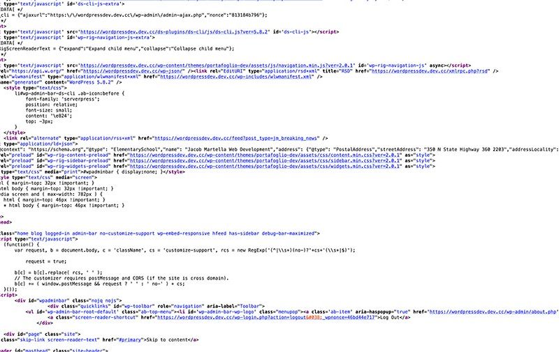 Screenshot of the JM Simple Small Business Local SEO JSON-LD in the code of the website