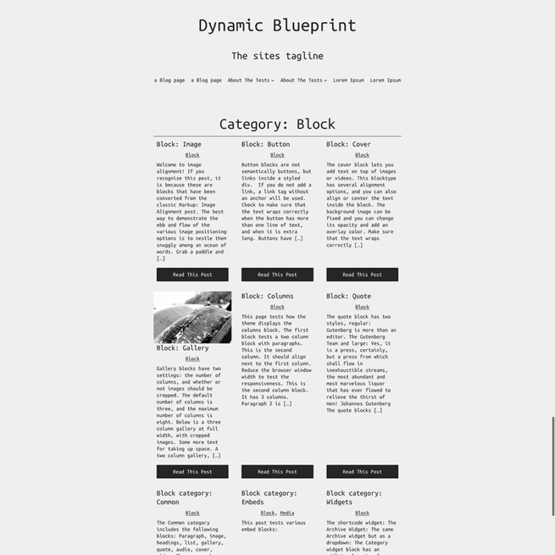 Screenshot of the grid version of the archive template for the Semplice Monospazio WordPress theme