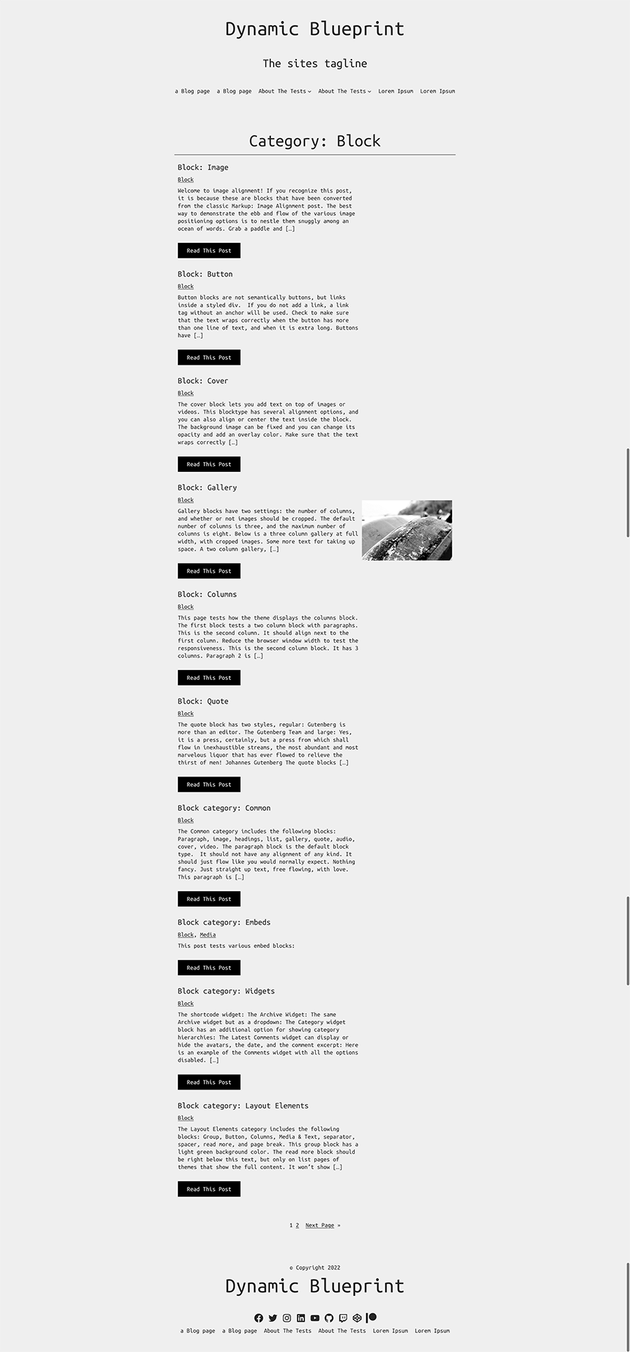 Screenshot of the archive template for the Semplice Monospazio WordPress theme