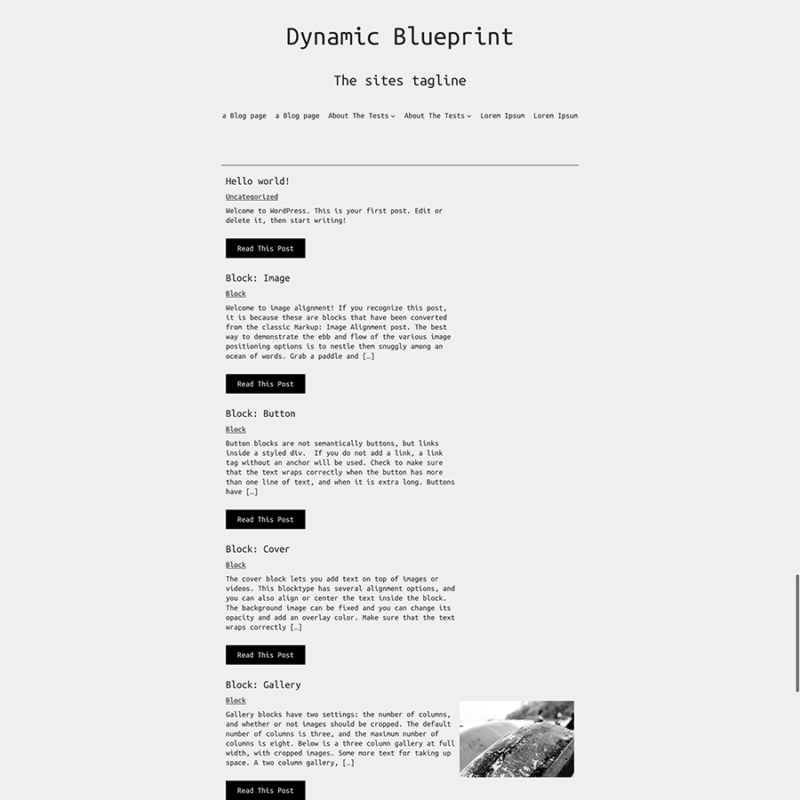 Screenshot of the index or default home page template for the Semplice Monospazio WordPress theme