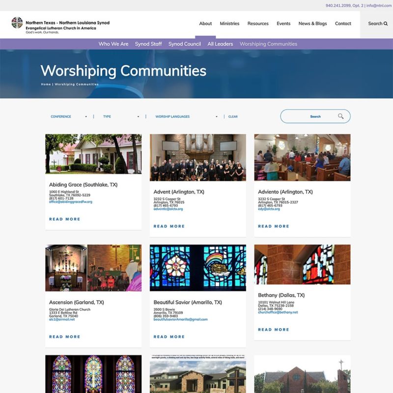 Entities page for the Northern Texas-Northern Louisiana Synod website