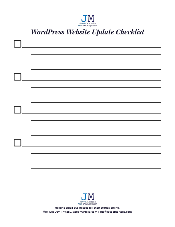 Blank checklist for updating a website