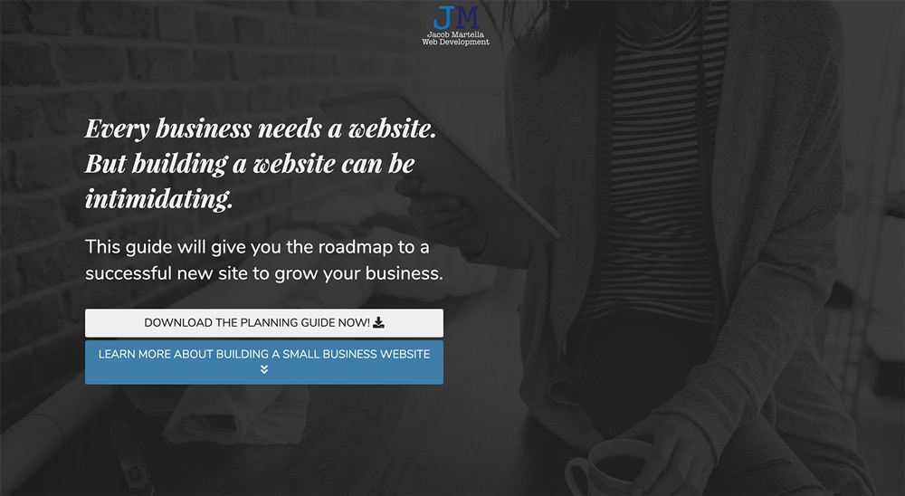 Landing page for the small business website planning guide on JacobMartella.com