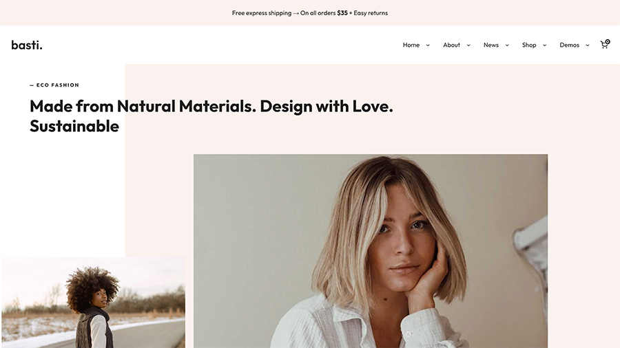 Screenshot of the homepage for the Basti WordPress theme