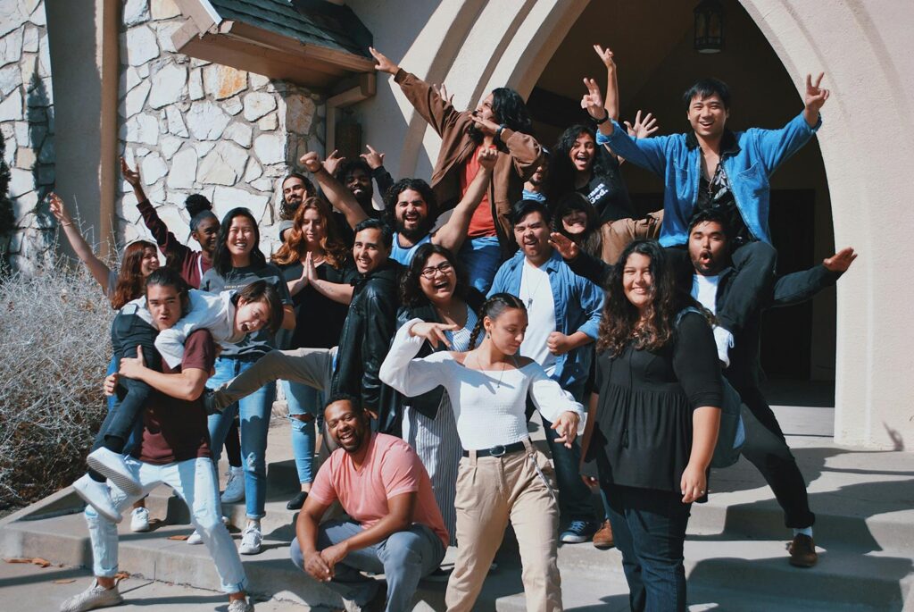 a large group of people posing for a funny photo