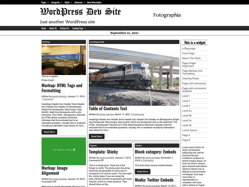 screenshot of the homepage template for the Giornalismo theme