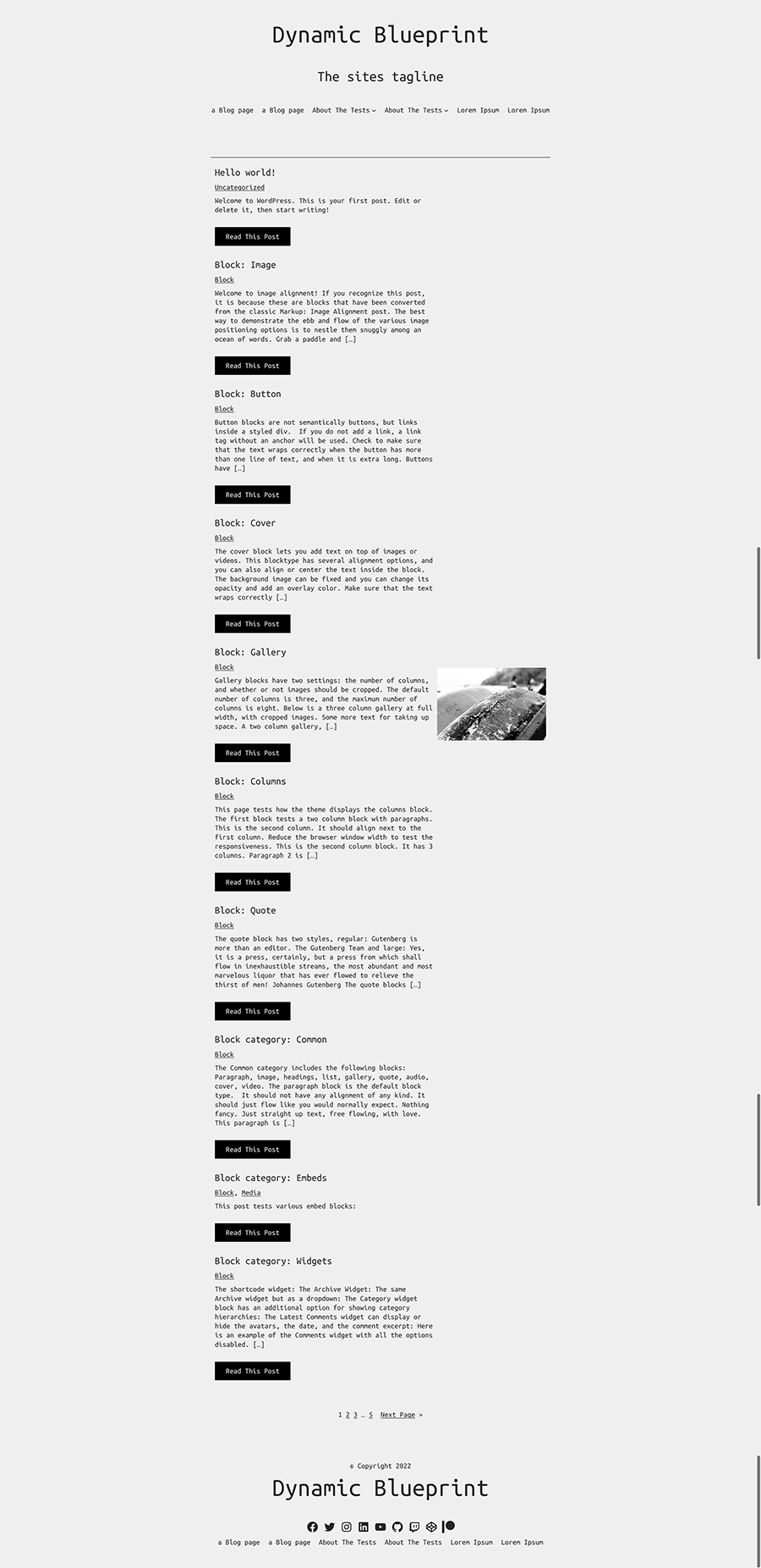 Screenshot of the index or default home page template for the Semplice Monospazio WordPress theme