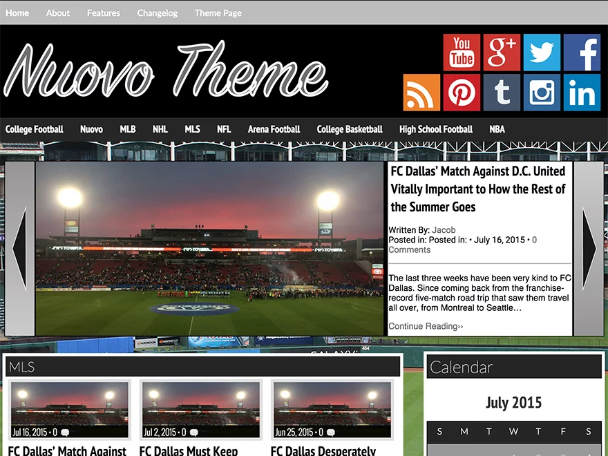 Homepage template for the Nuovo WordPress theme