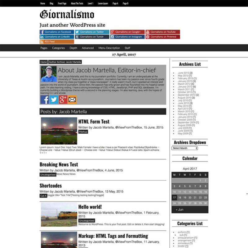 Author Template for the Giornalismo WordPress theme