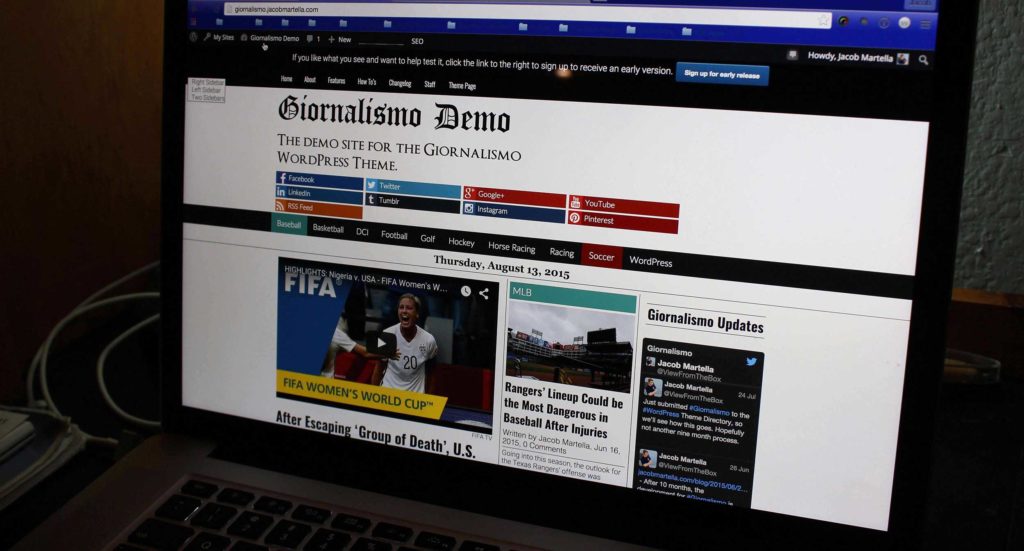 Computer screen with the Giornalismo homepage