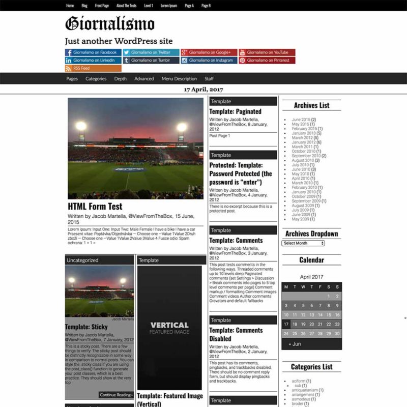 Homepage Template for the Giornalismo WordPress theme