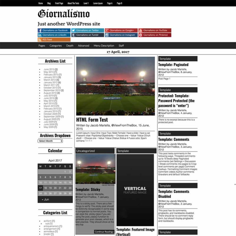 Left Sidebar Homepage Template for the Giornalismo WordPress theme