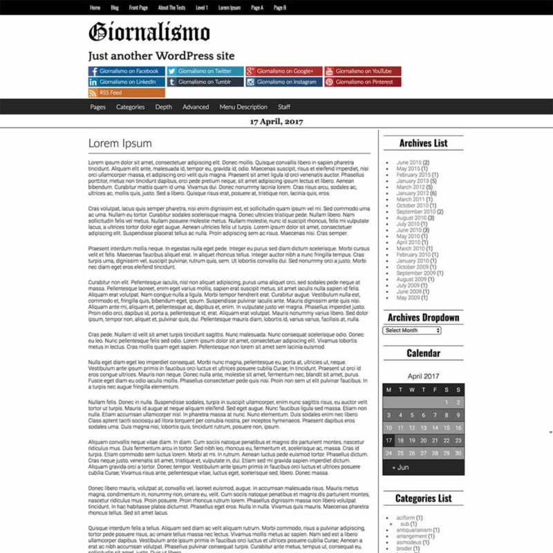 Page Template for the Giornalismo WordPress theme