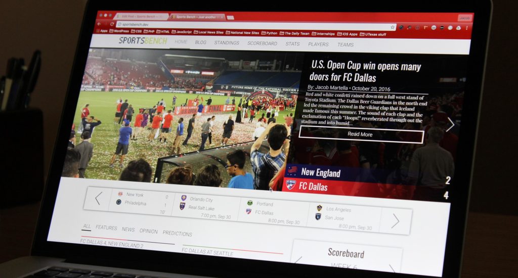 Computer screen with the old Sports Bench Homepage