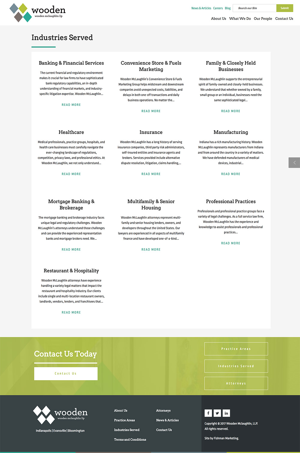 Industries page for the Wooden Lawyers website